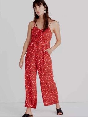 Size 6 Madewell Ruched Wide-Leg Jumpsuit in the Prairie Posies print.